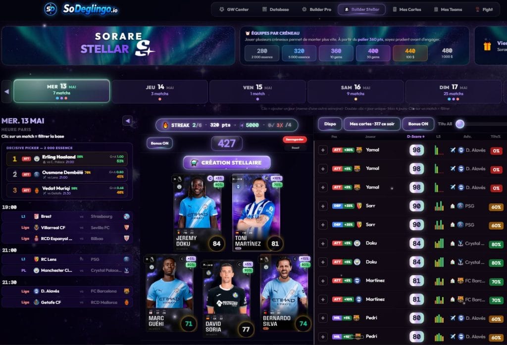 SoDeglingo — La database et le builder ultime pour Sorare